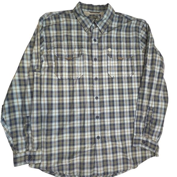 Timberland Men's Blue Button Down Hydro Blocker Long Sleeve Checkered Shirt Sz L - Picture 12 of 12